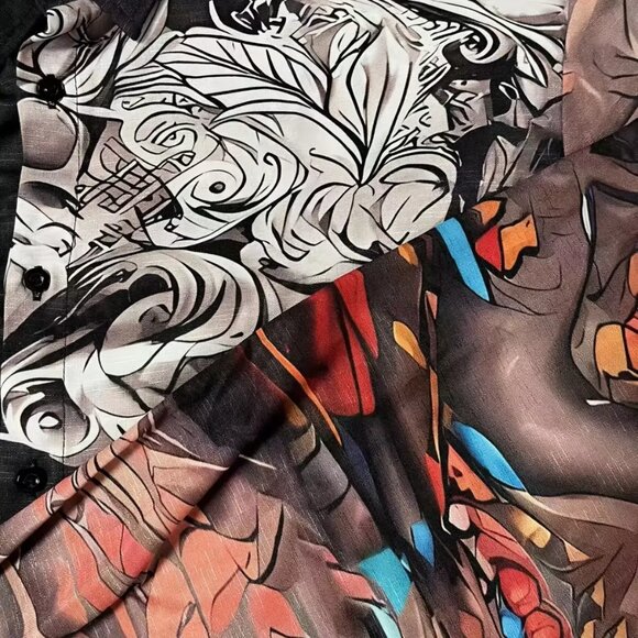 Men's Plus Size Vintage Ethnic Print Long Sleeve Button-Down Casual Shirt XXL - Picture 4 of 6